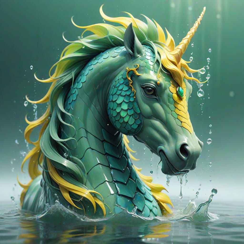 Hippocampus Rearing Up in Water: 3D Anime Art