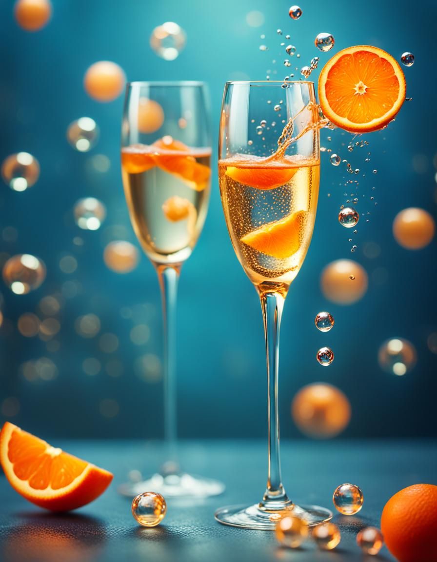 Vibrant Still Life with Champagne Glass in Warm Tones