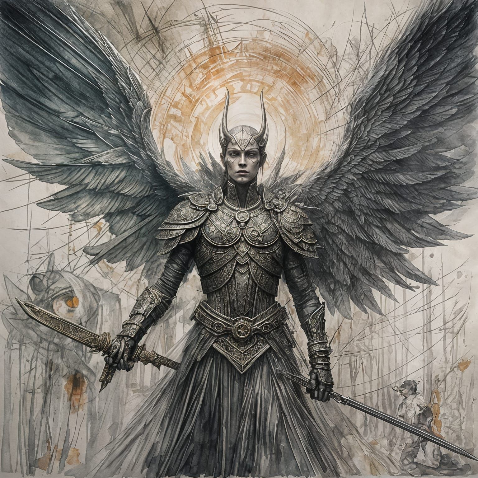 Angel and Demon Clash in a Gouache-Style Masterpiece