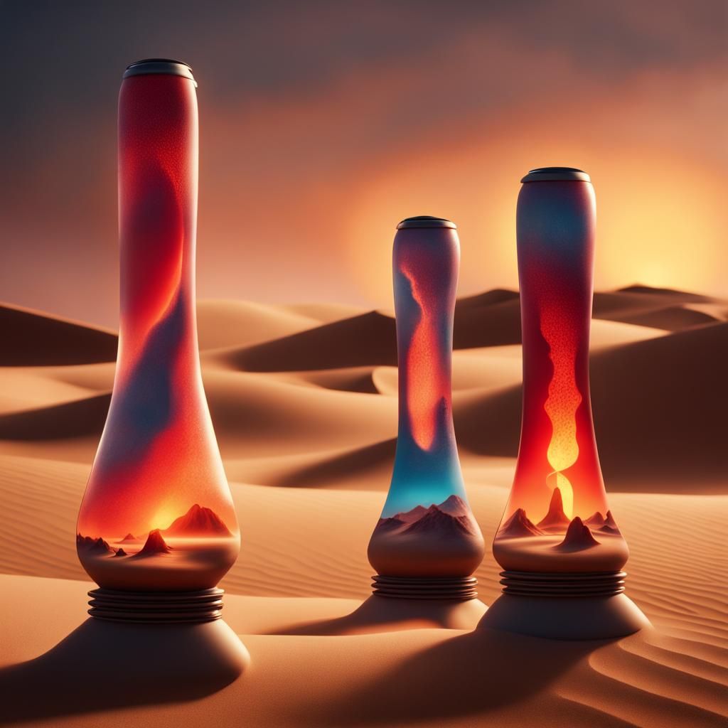 Lava Lamps in Desert Sunset: Digital Matte Painting