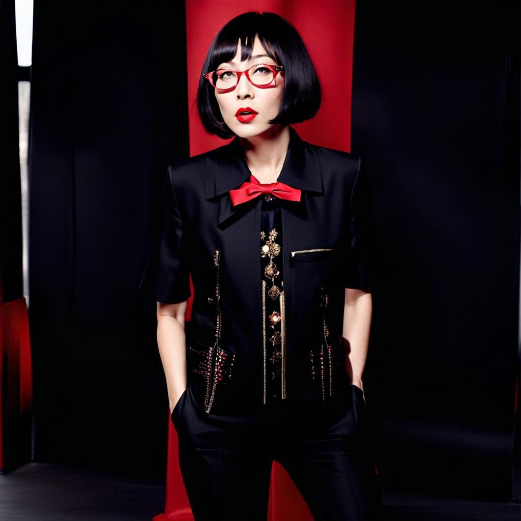 Stylish Designer in Black and Red Outfit