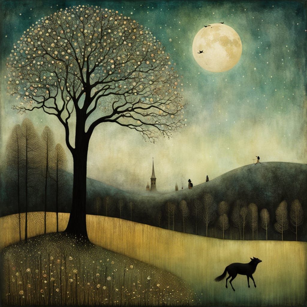 Whimsical Fantastical Art in a Vibrant Folk Art Style