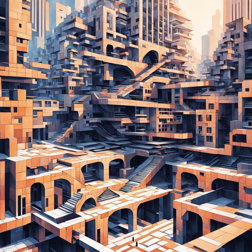 Escher-Inspired Tessellation: Infinite Geometric Cityscape