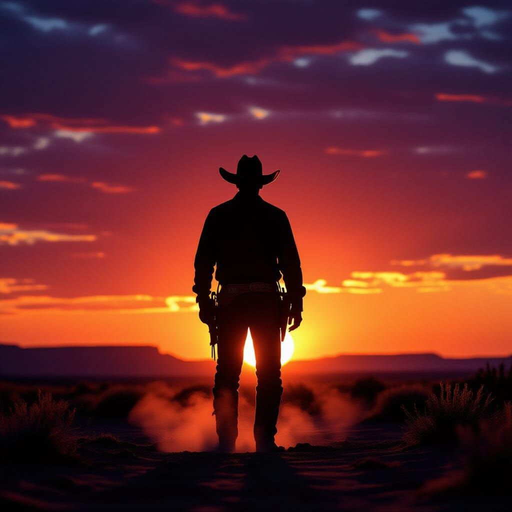 Lone Cowboy at Sunset in the Old West