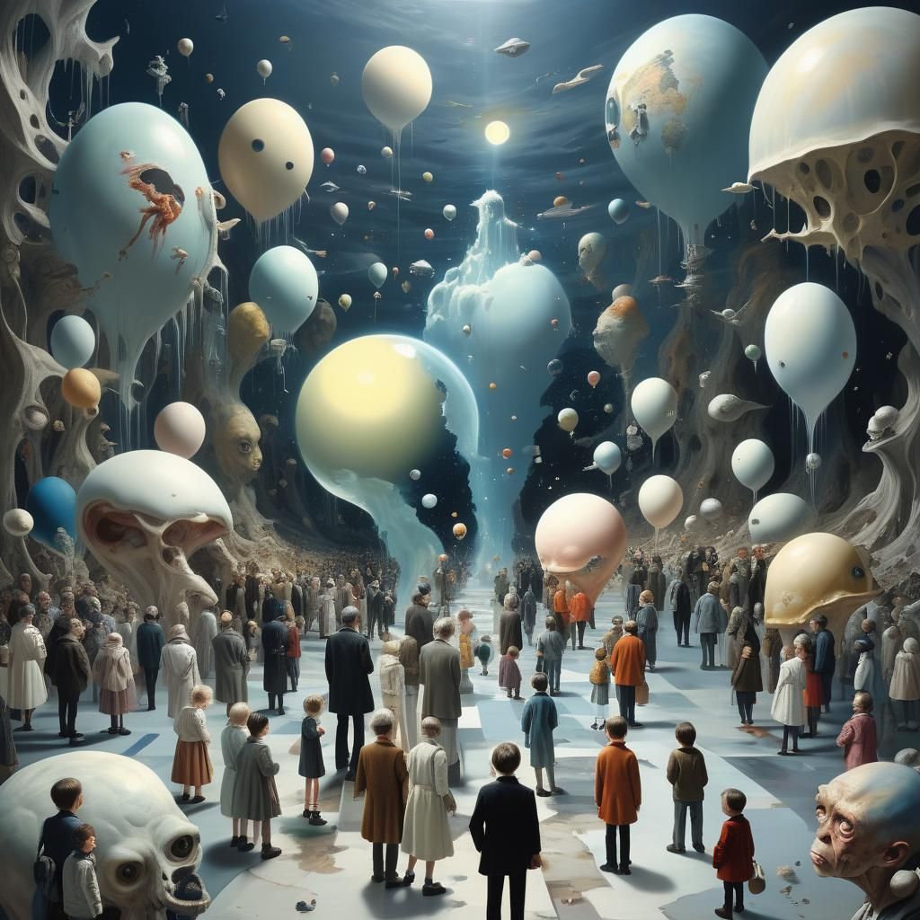 Lost Humans in Gigantic Surrealist World