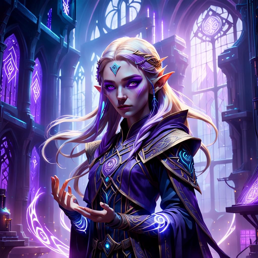 Half Elven Mage Blends Magic and Technology in a Futuristic...