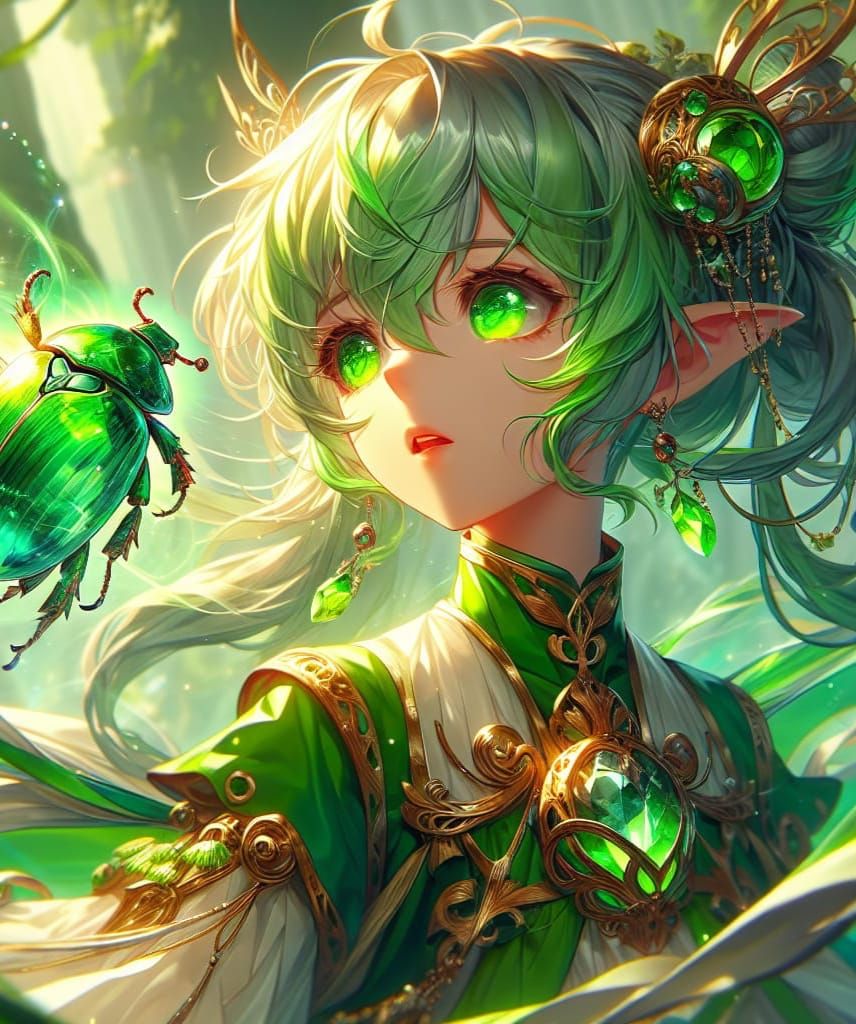 Anime Fairy and Emerald Beetle, Matte Painting