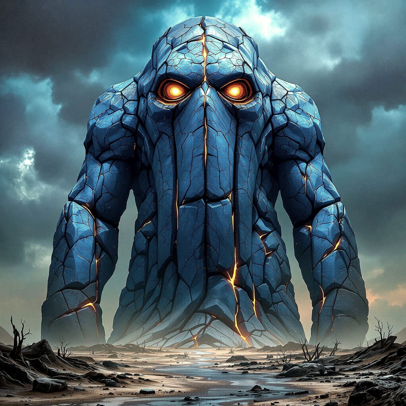 Cyberpunk Blue Stone Colossus Guardian