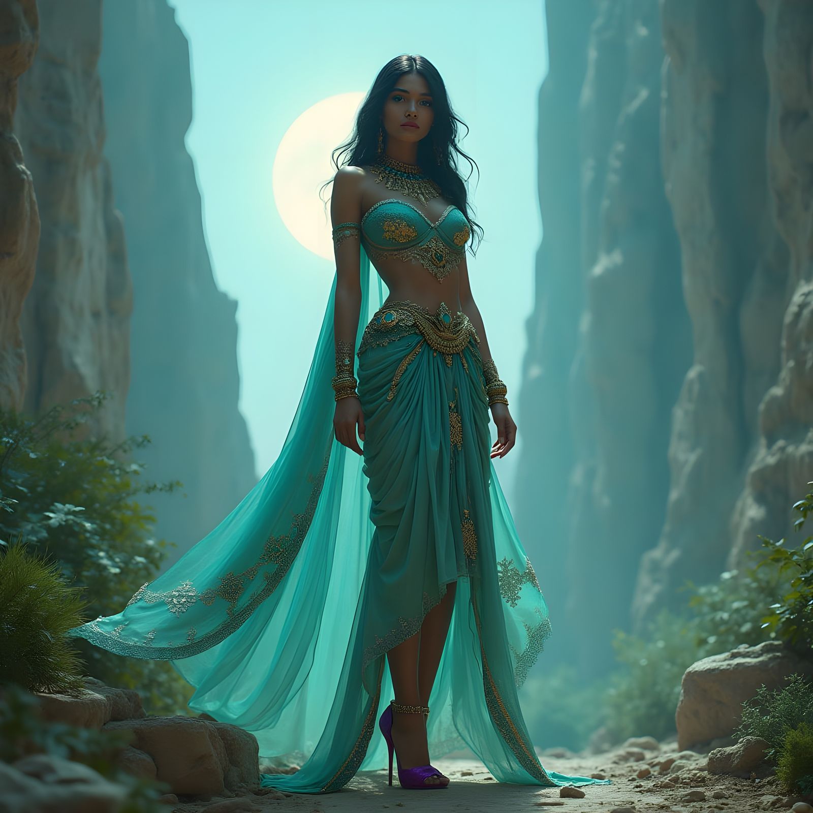 Celestial Maiden in Retro-Futuristic Splendor