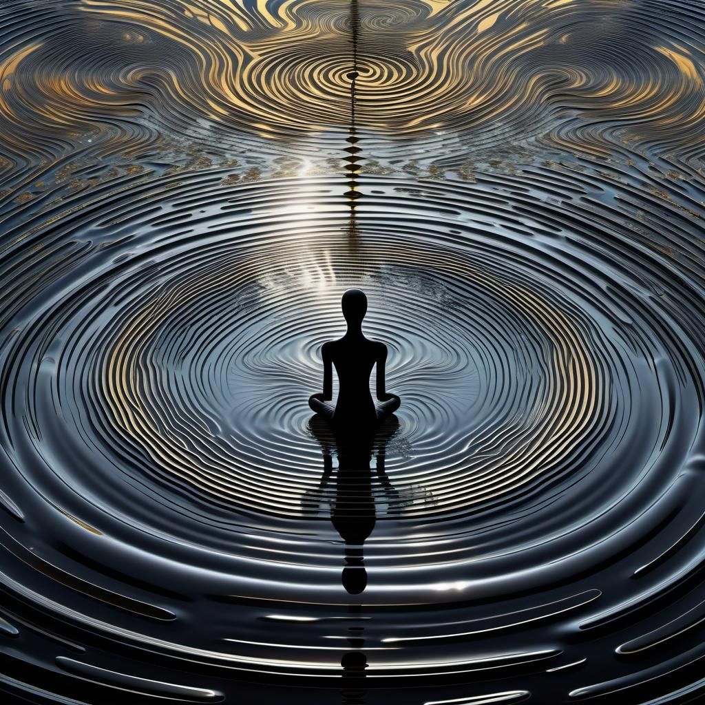 Fractal Ferrofluid Humanoid: Zen Lake Reflections