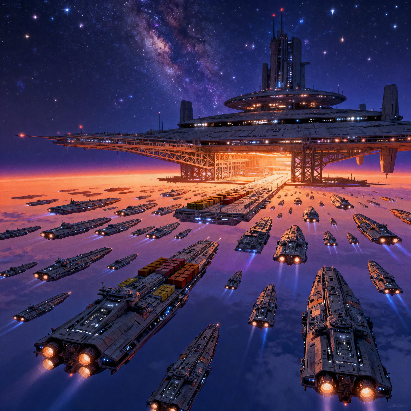 Colony Space Fleet Assembles Near Mega Space Station