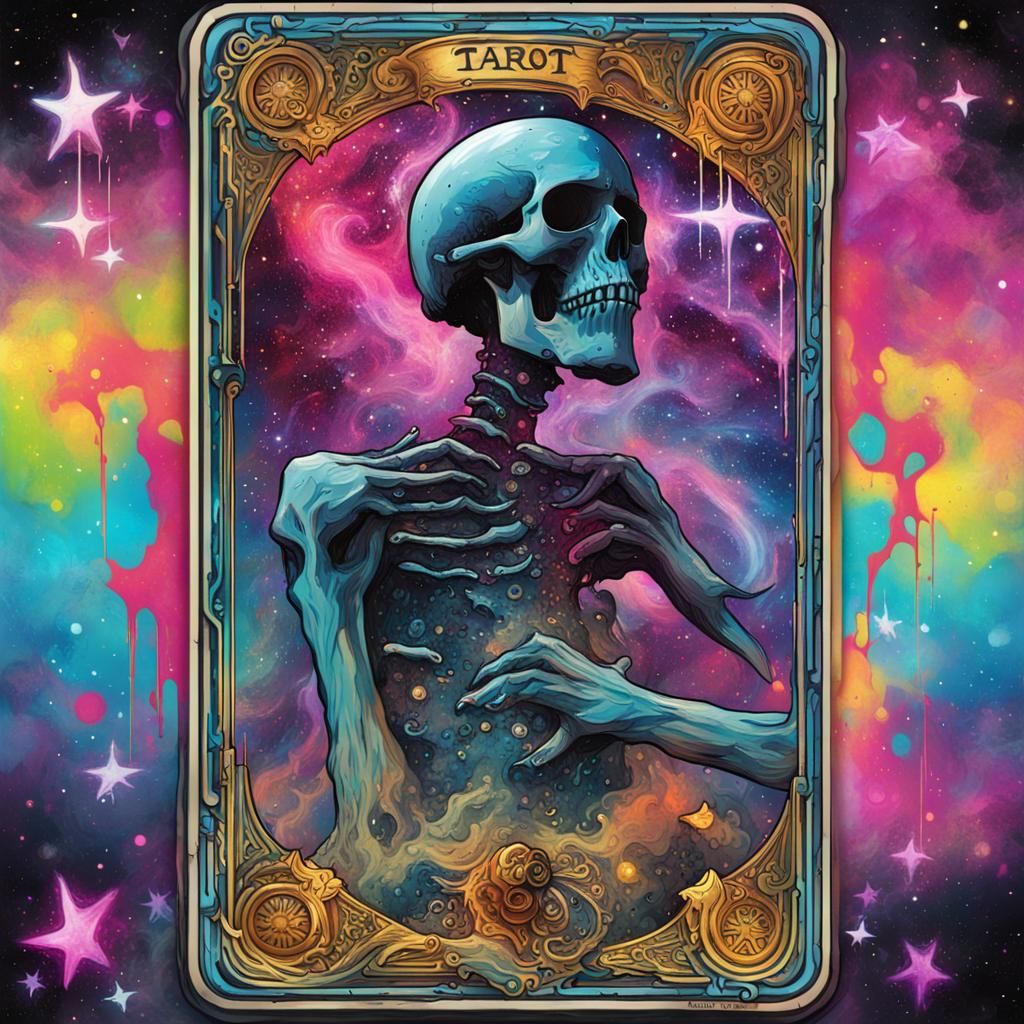 Mystical Neon Tarot Card in Graffiti Art Style