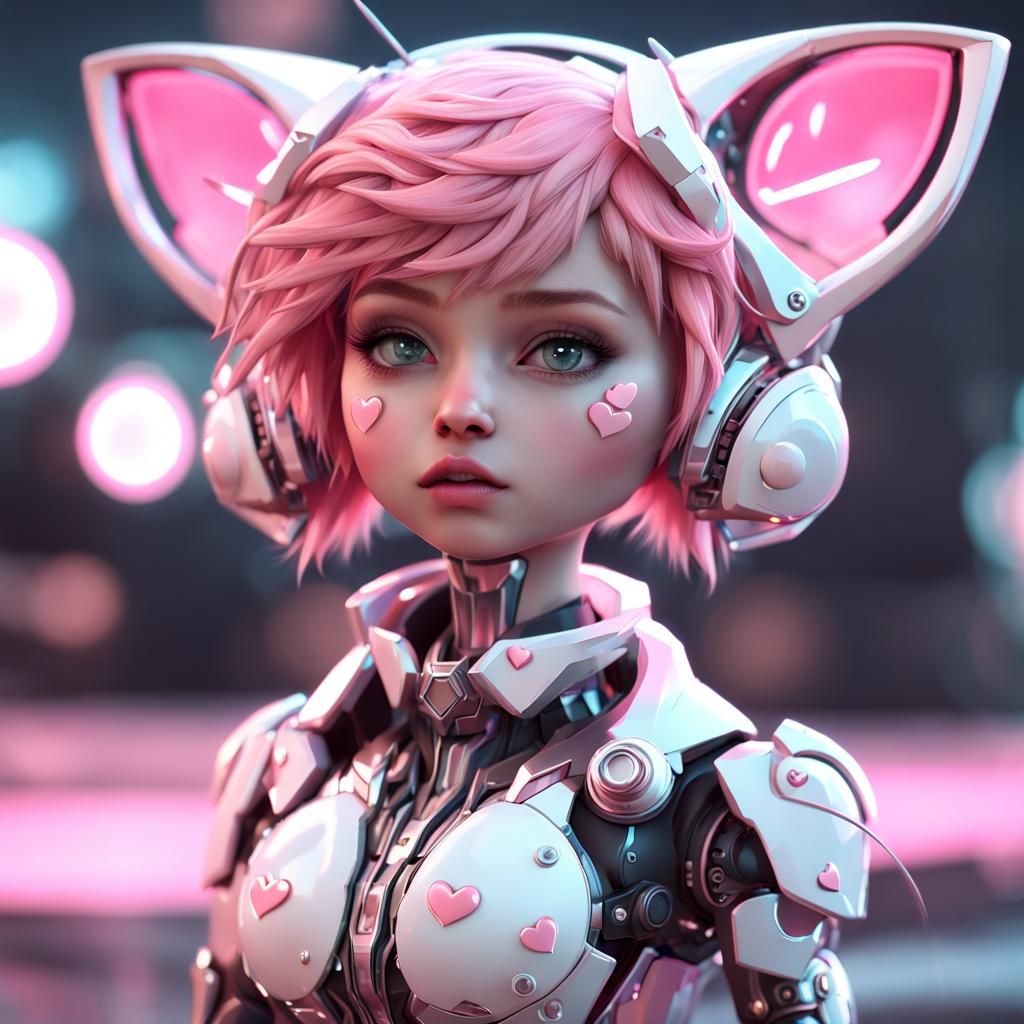Fantasy Cat Girl with Pixie Hair in Sci-Fi Style