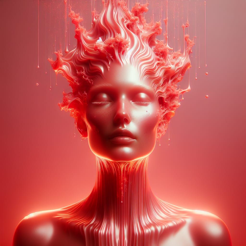 Ethereal Light Red Woman with Melting Stars
