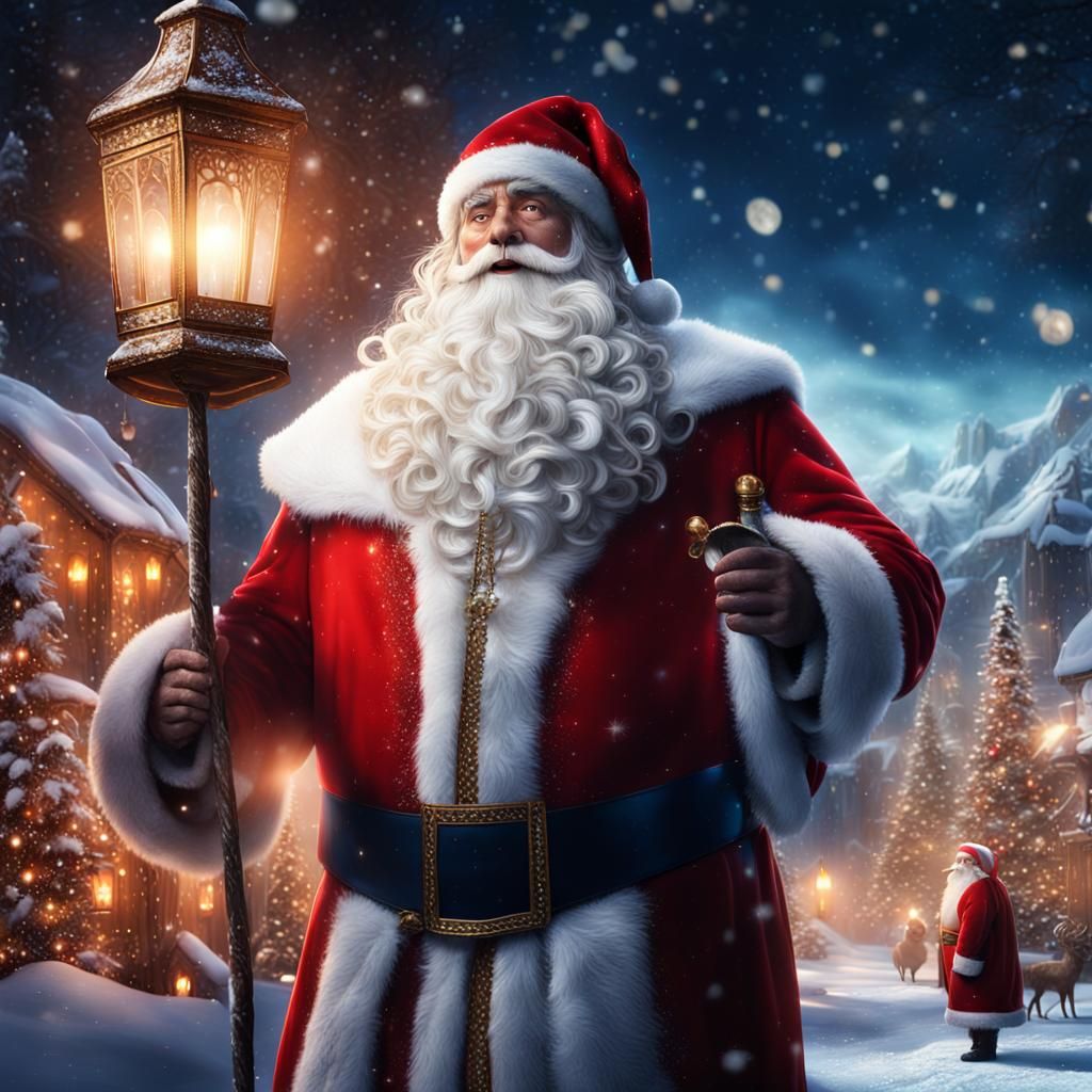 Father Christmas in Snowy Winter Wonderland, Digital Paintin...