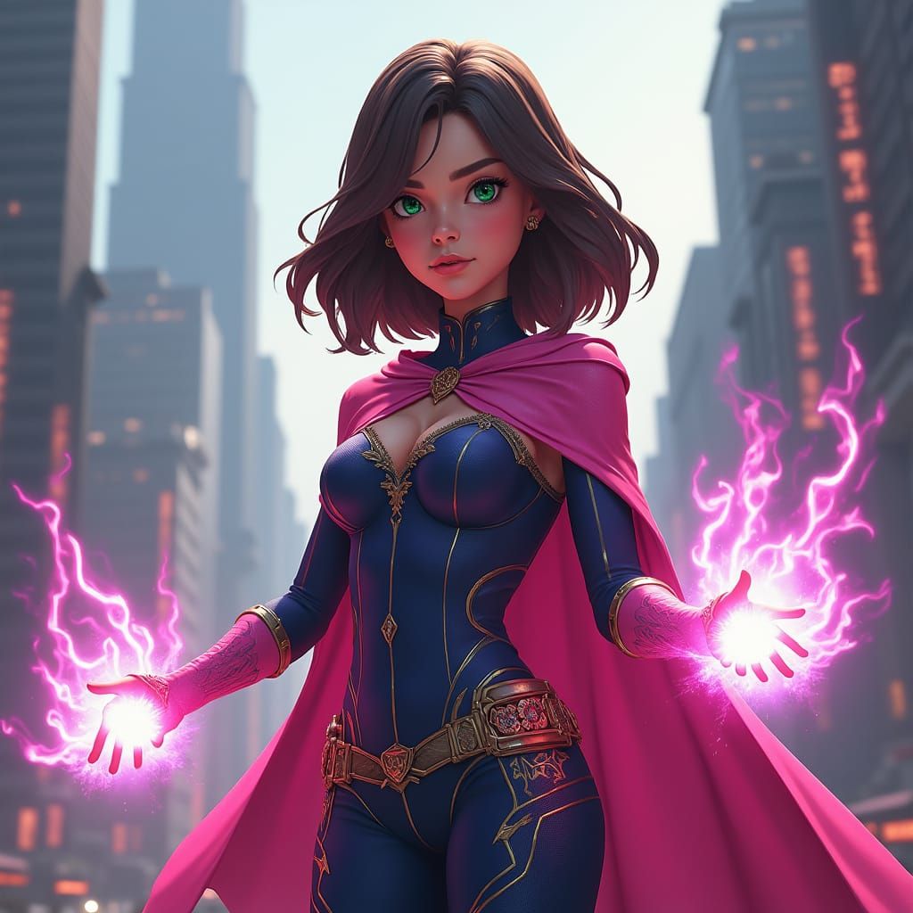 Telekinetic Heroine in a Vibrant Cityscape