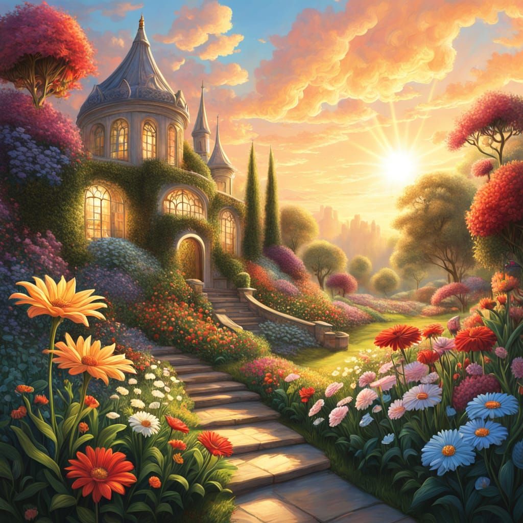 Concept Art: Pencil Hovers Over Canvas With Flower Garden Th...