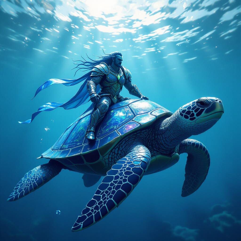 Merman Warrior on Sapphire Turtle: 3D Game Cinematic