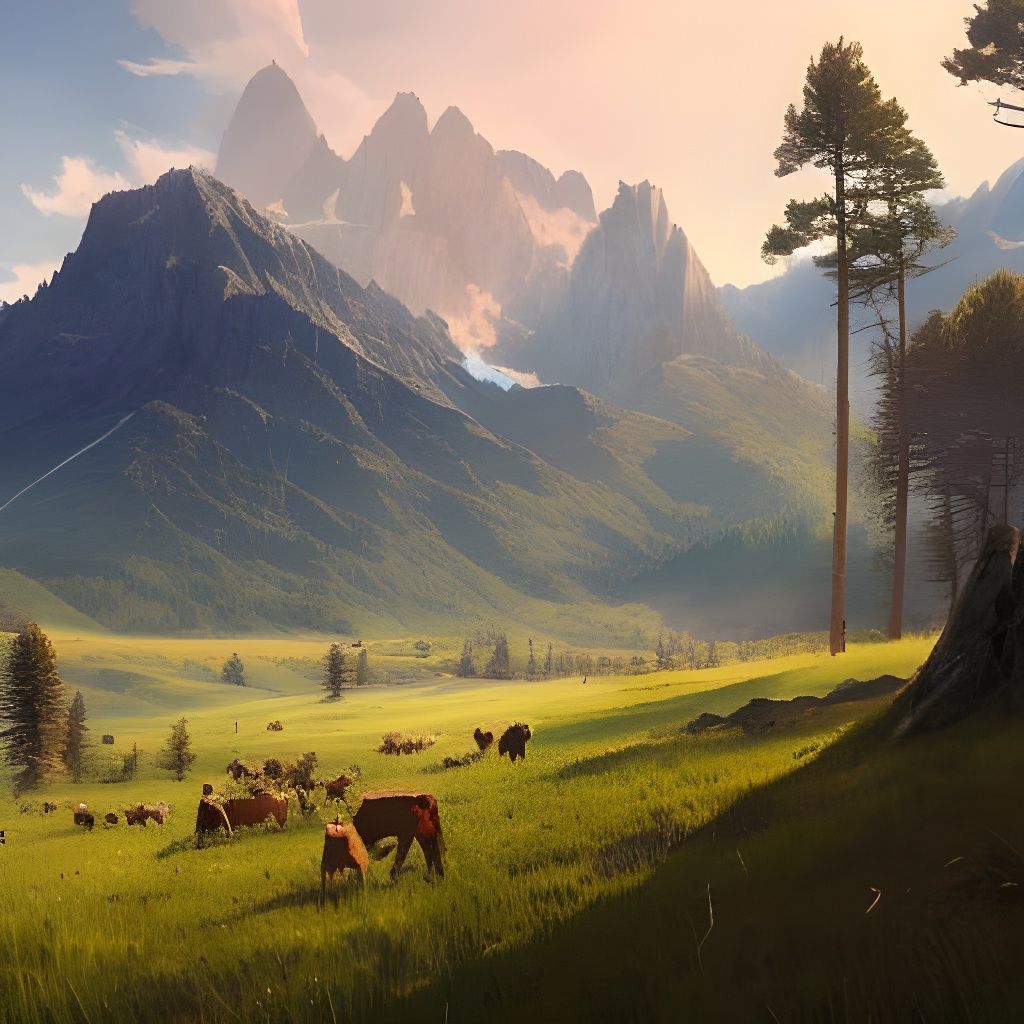 Epic Mountain Range and Meadow Landscape