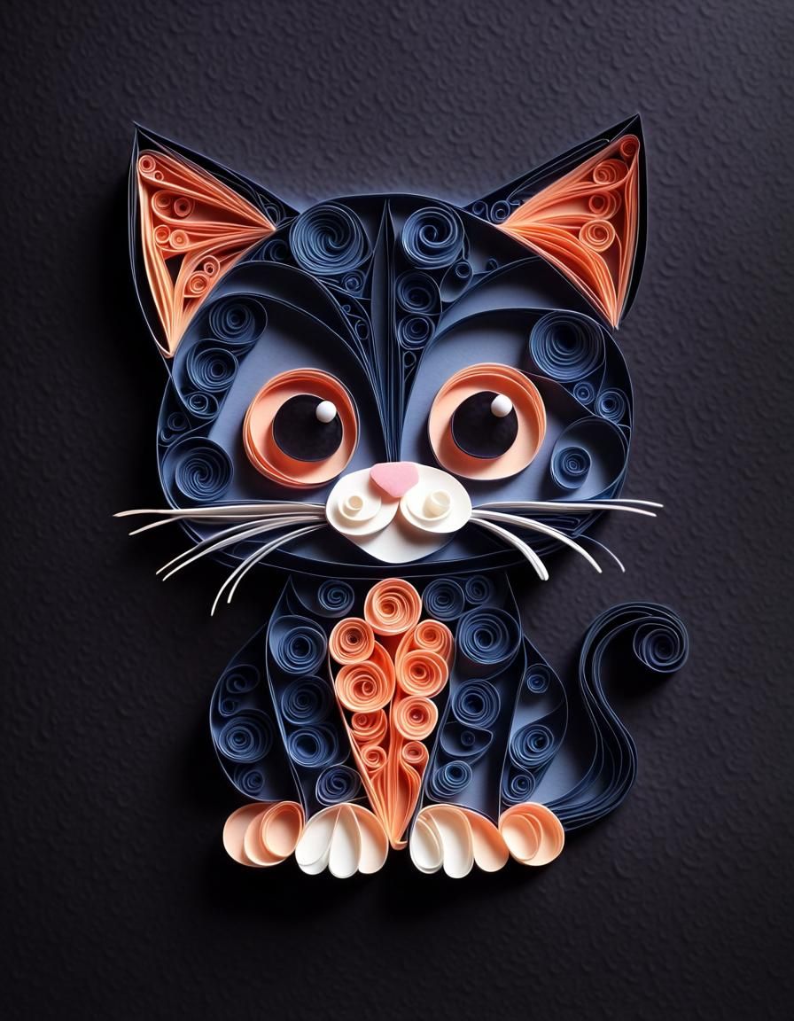 Adorable Kitten in Paper Quilling Illustration