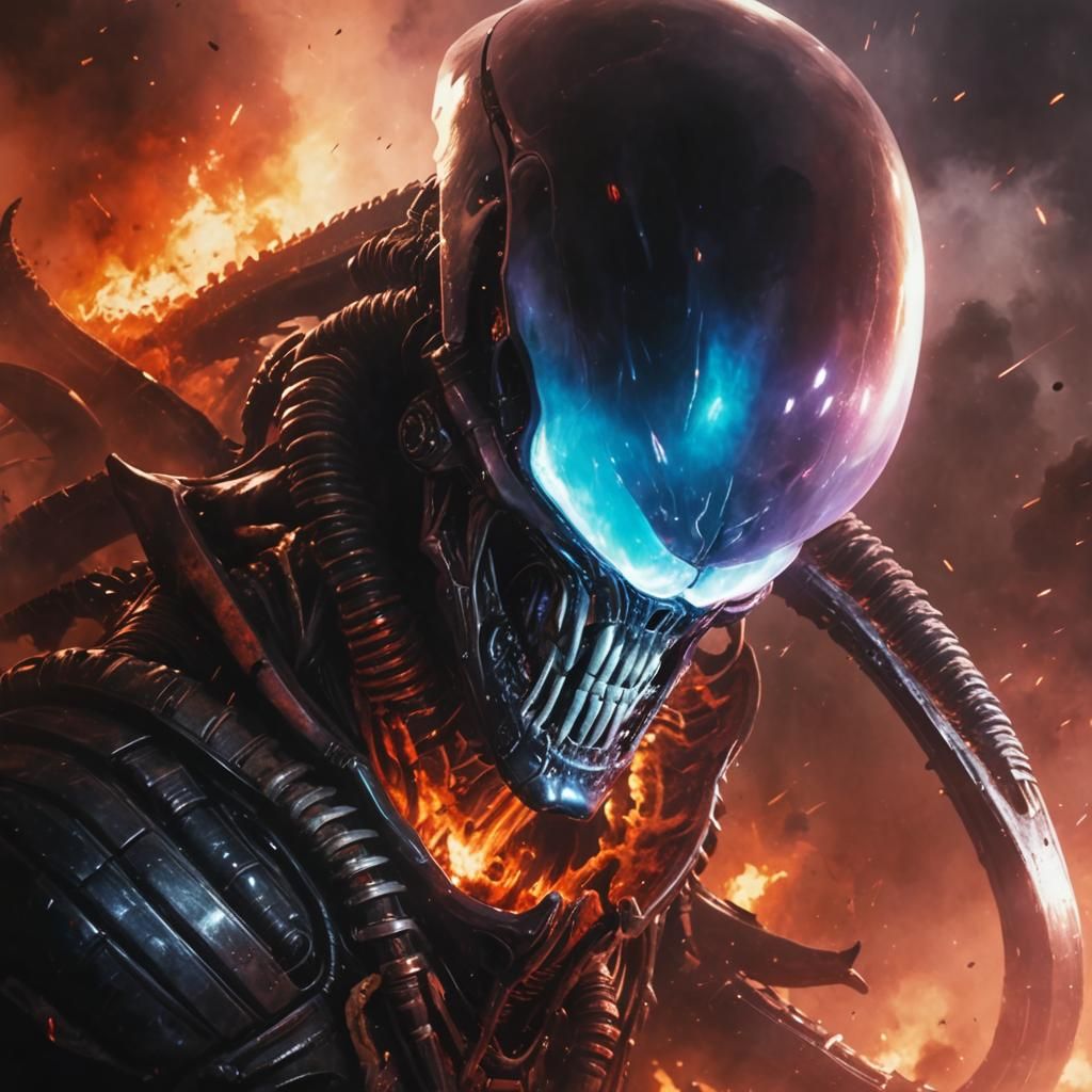 Xenomorph Alien Skull in Watercolor Style