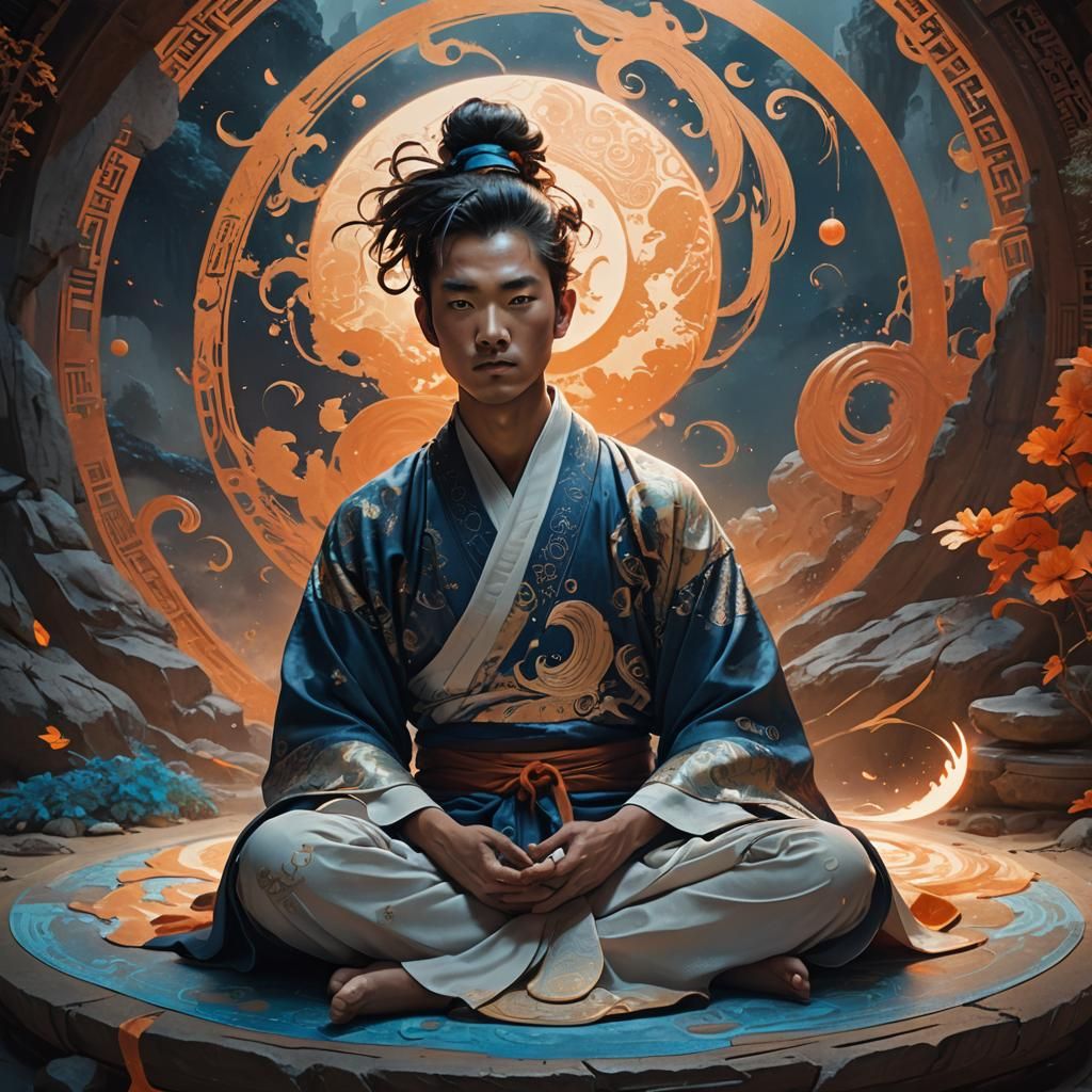 Dreamlike Fantasy Concept Art with Glowing Yin-Yang Symbol