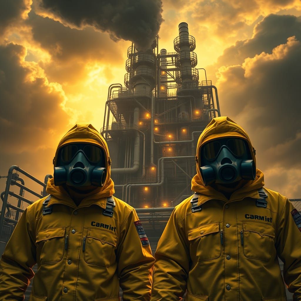 Guards at Chemical Plant in Hyper-Realistic Style