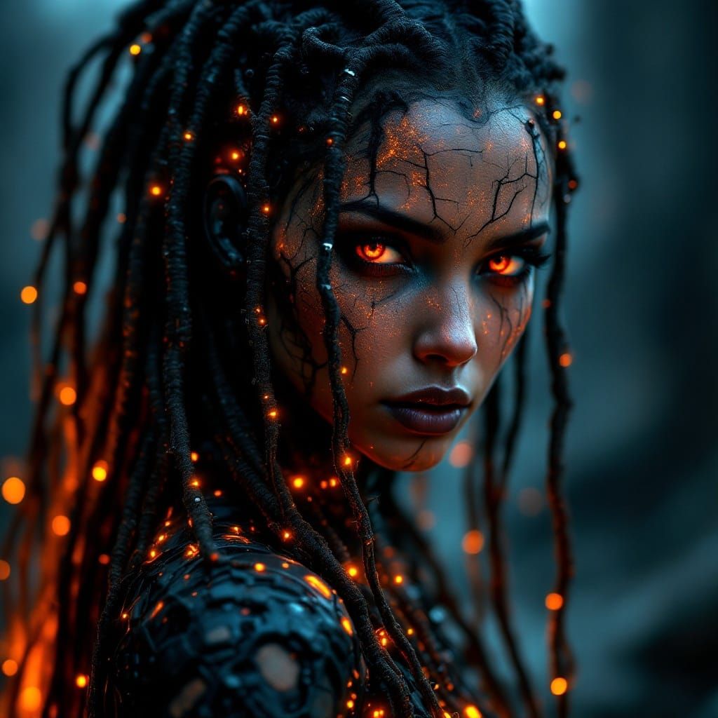 Cybernetic Enigma in Lava-Toned Skin