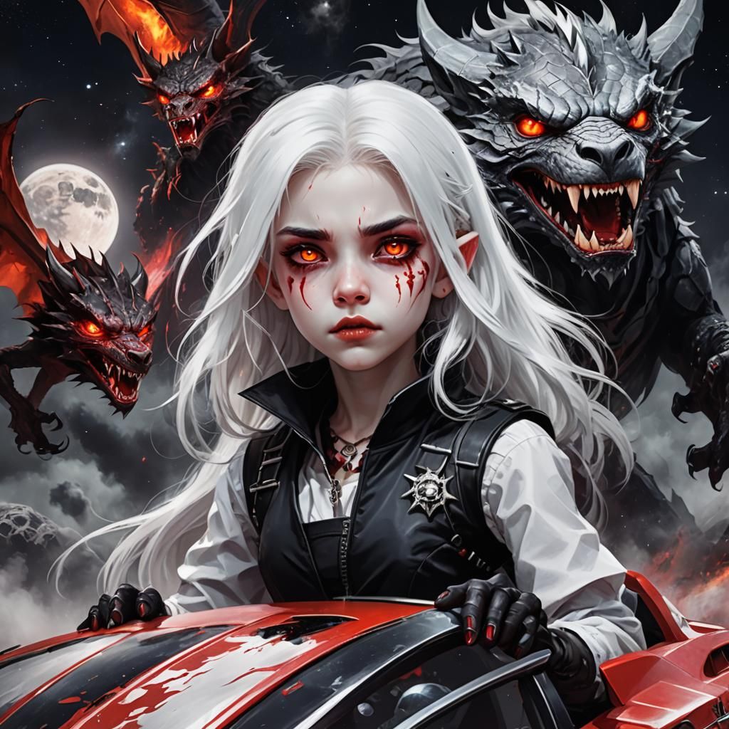 Vampire Child in Space with Dragon Werewolf