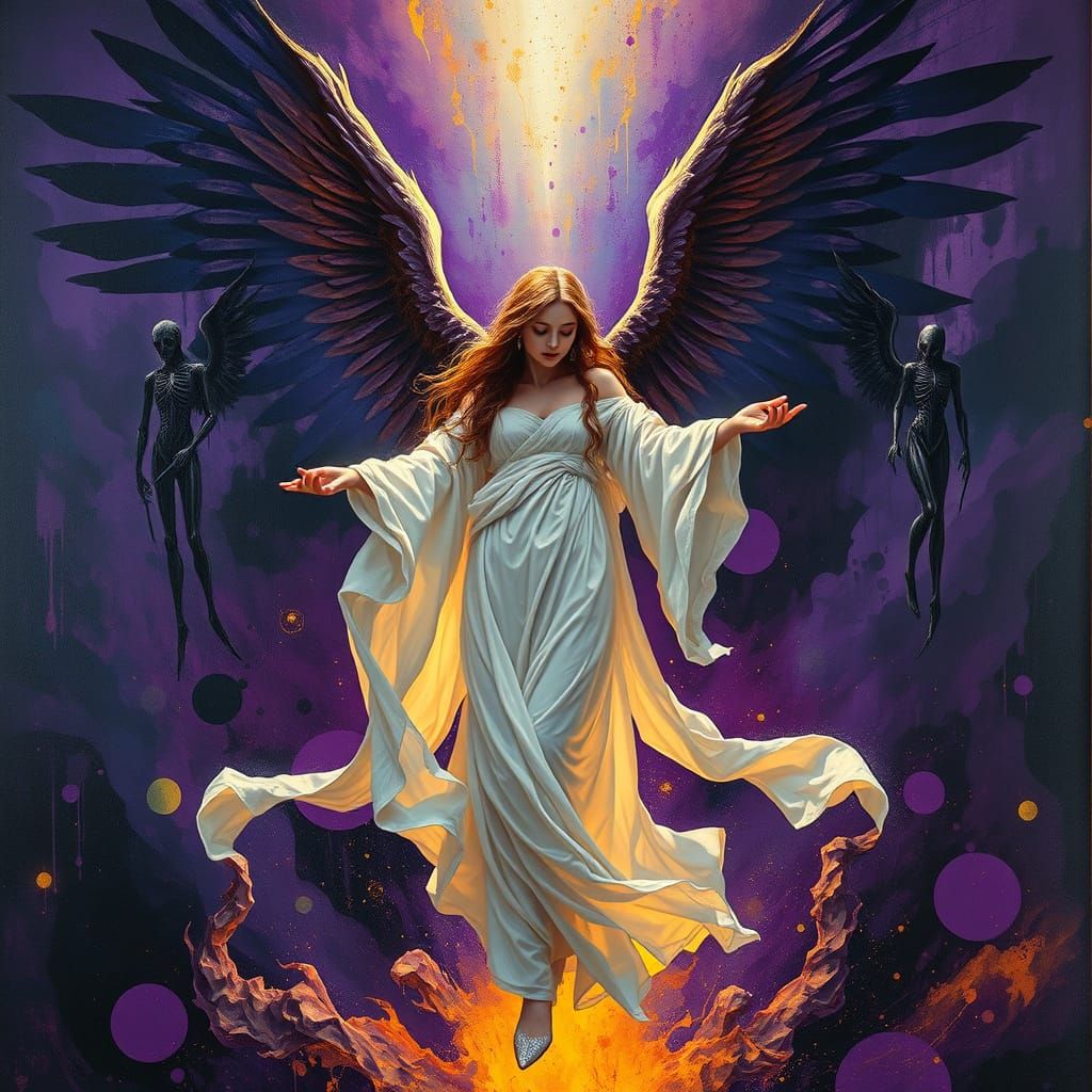 Ethereal Angel in Dark Fantasy Realm, Fusing Life and Death