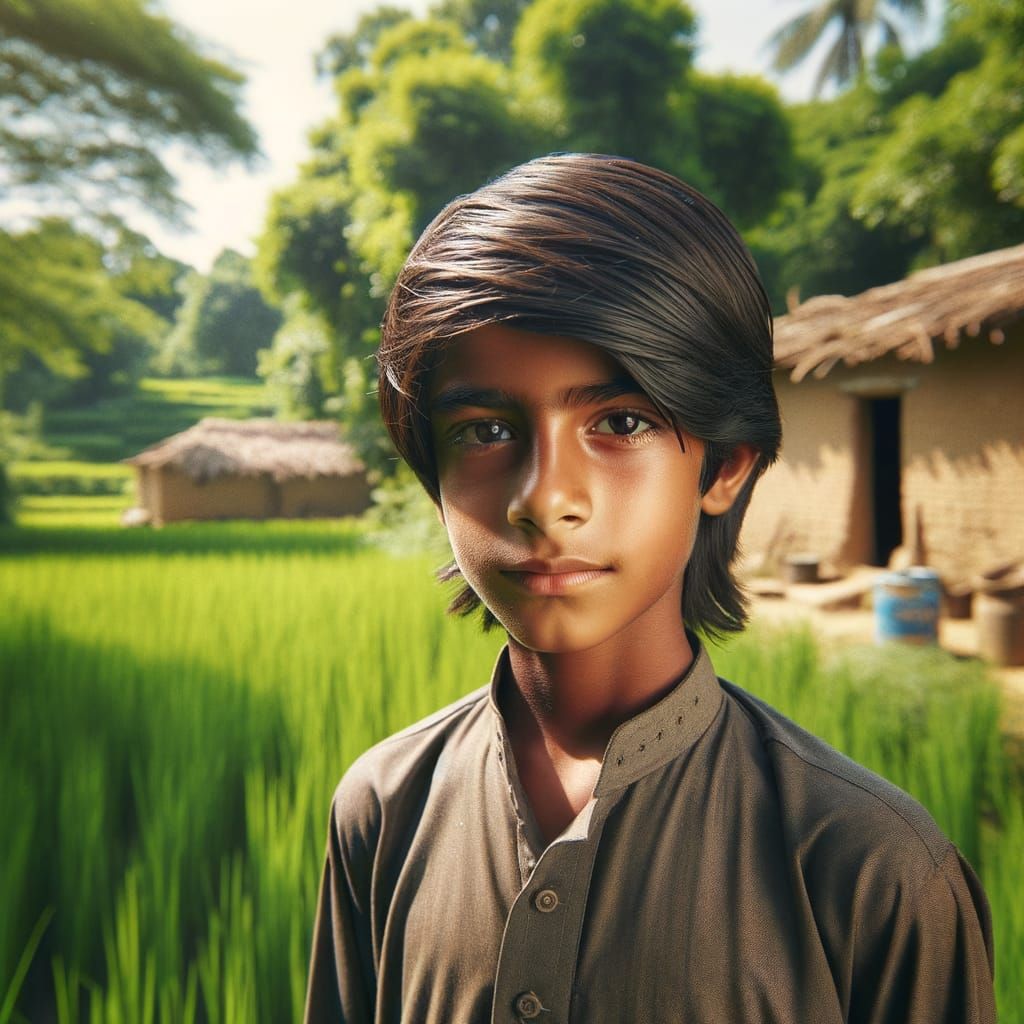 South Asian Boy in Verdant Field