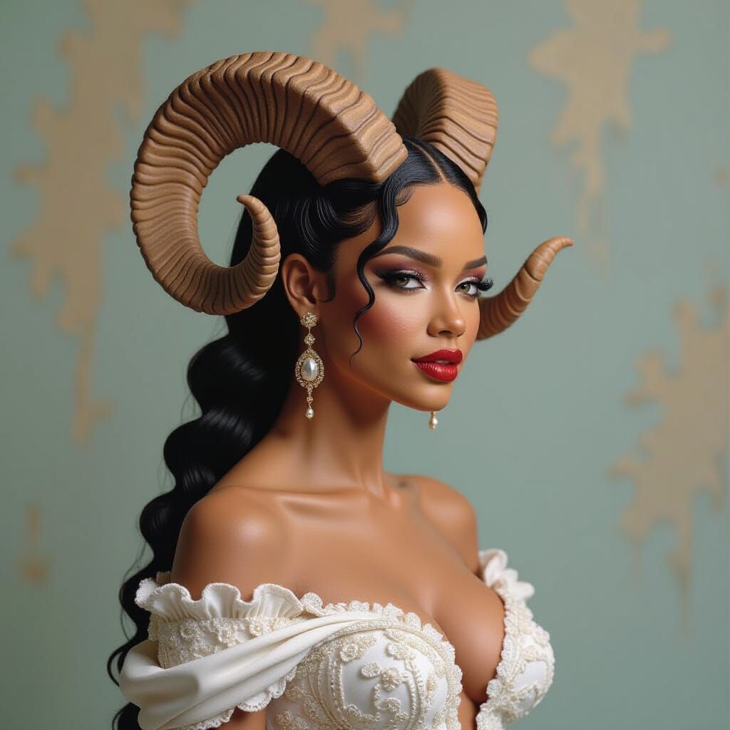 Rihanna with Horns: Hyperrealistic 3D Portrait