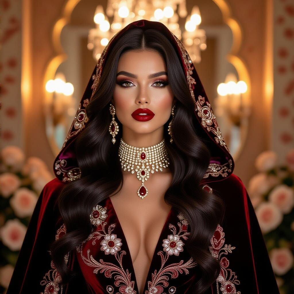 Raven Haired Beauty with Ruby Lips and Diamond Choker