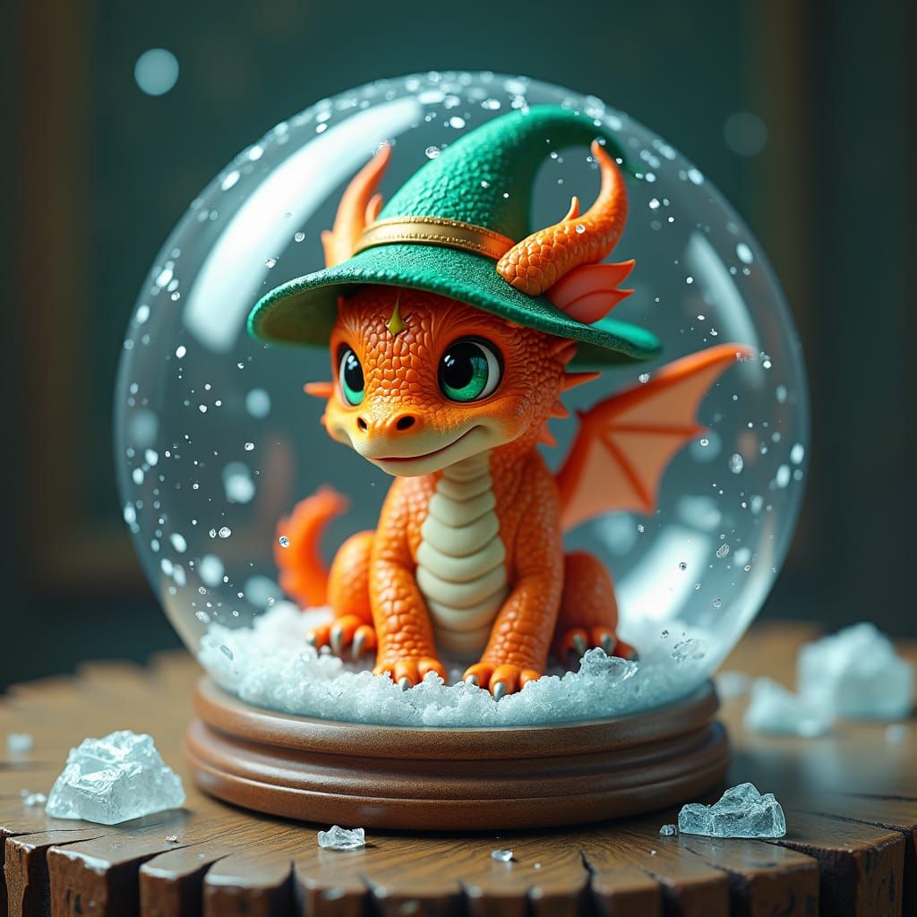 Orange Dragon in Snow Globe: Matte Painting