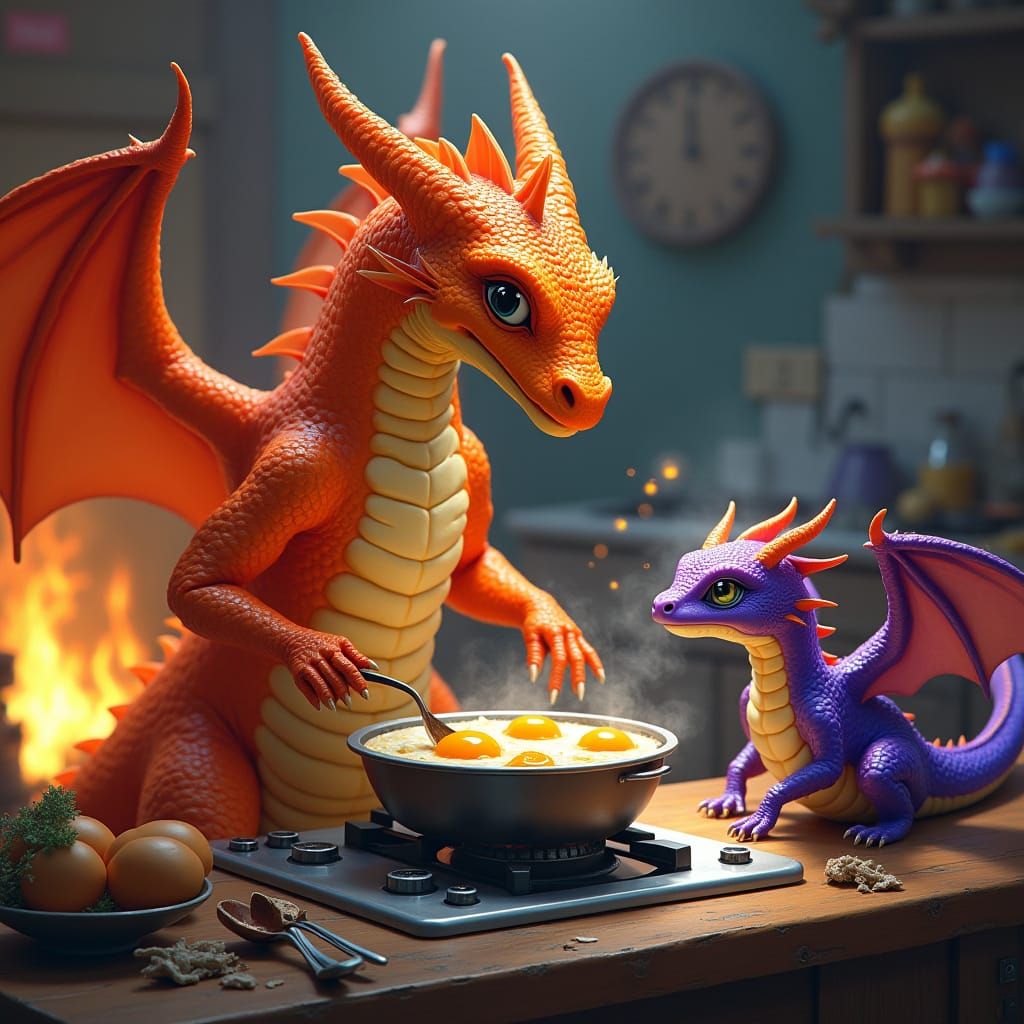 Hyperrealistic Princess Dragon Mother Serves Breakfast