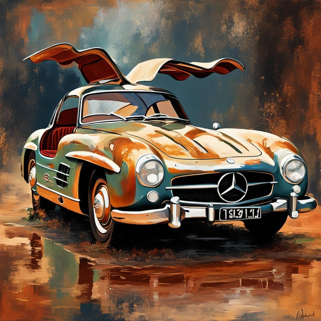 Rusty 1954 Mercedes in Impressionist Style