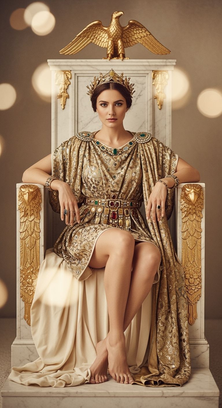 Roman Empress on Eagle Throne in Photorealistic Style