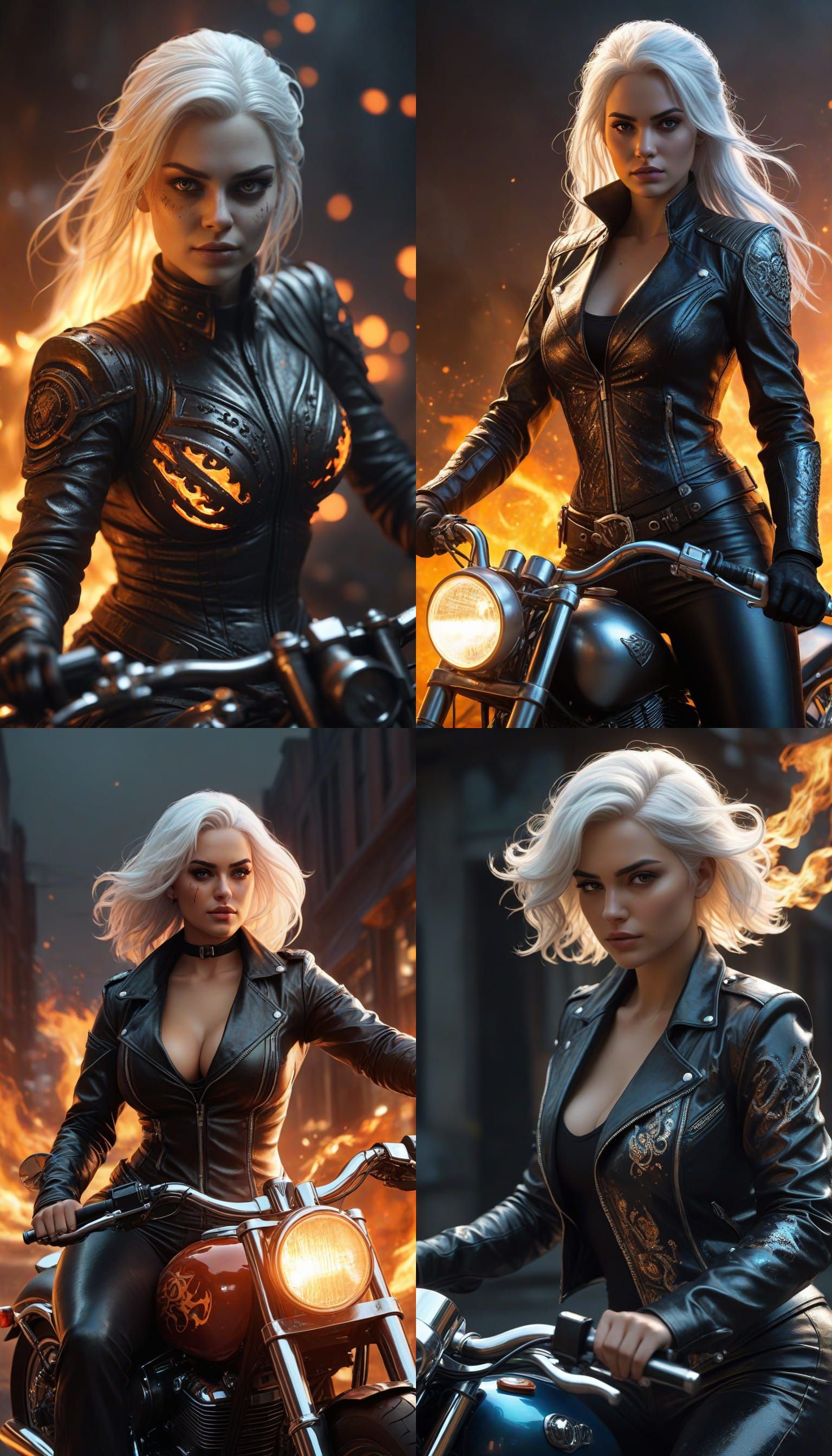 Chic Cyberpunk Goddess on a Motorbike