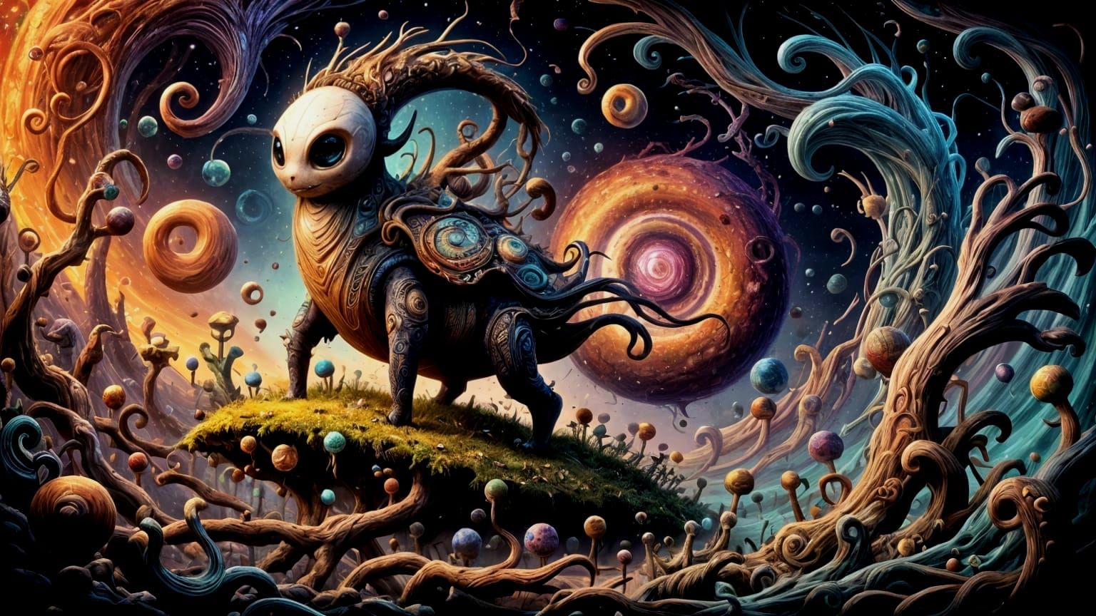 Mystical Shaman on Floating Island in Surrealist Style