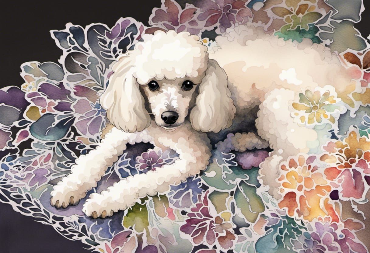 Watercolor Painting of a White Poodle