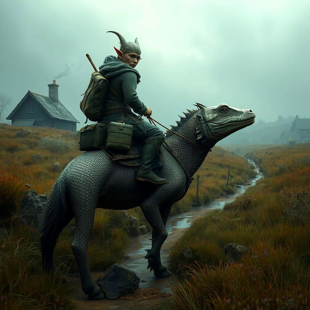 Weathered Elf Rides Through Heathered Landscape