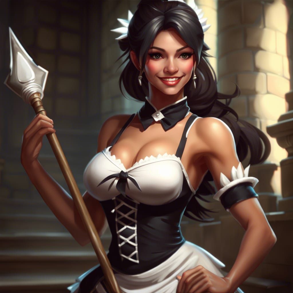 Nidalee as French Maid with Spear at Castle