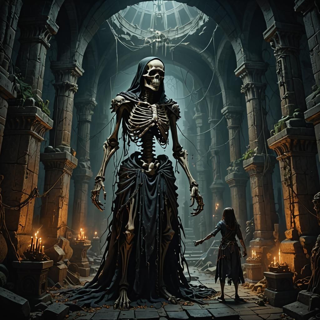 Menacing Skeletal Monstrosity in Crypt: Fantasy Art