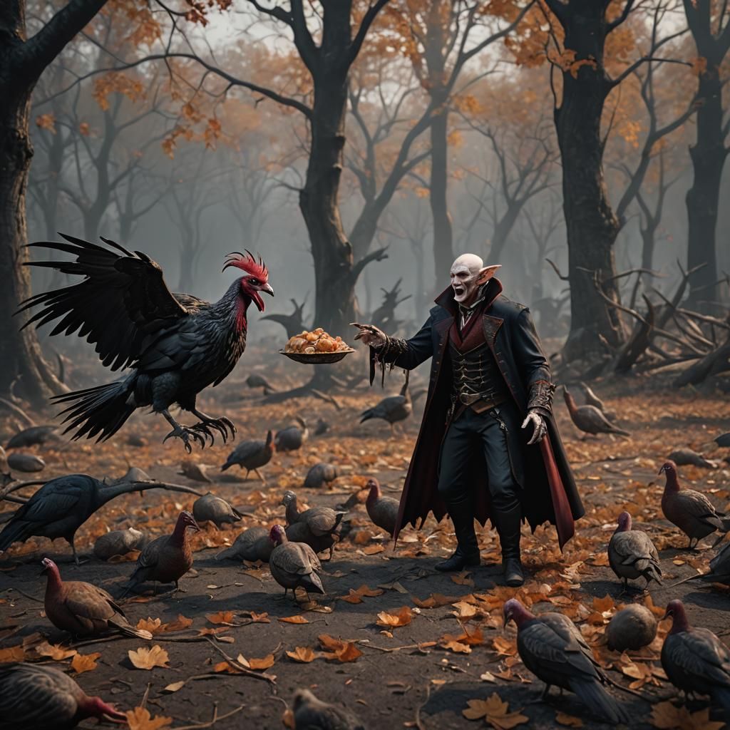 A evil vampire is feeding with a wild animal