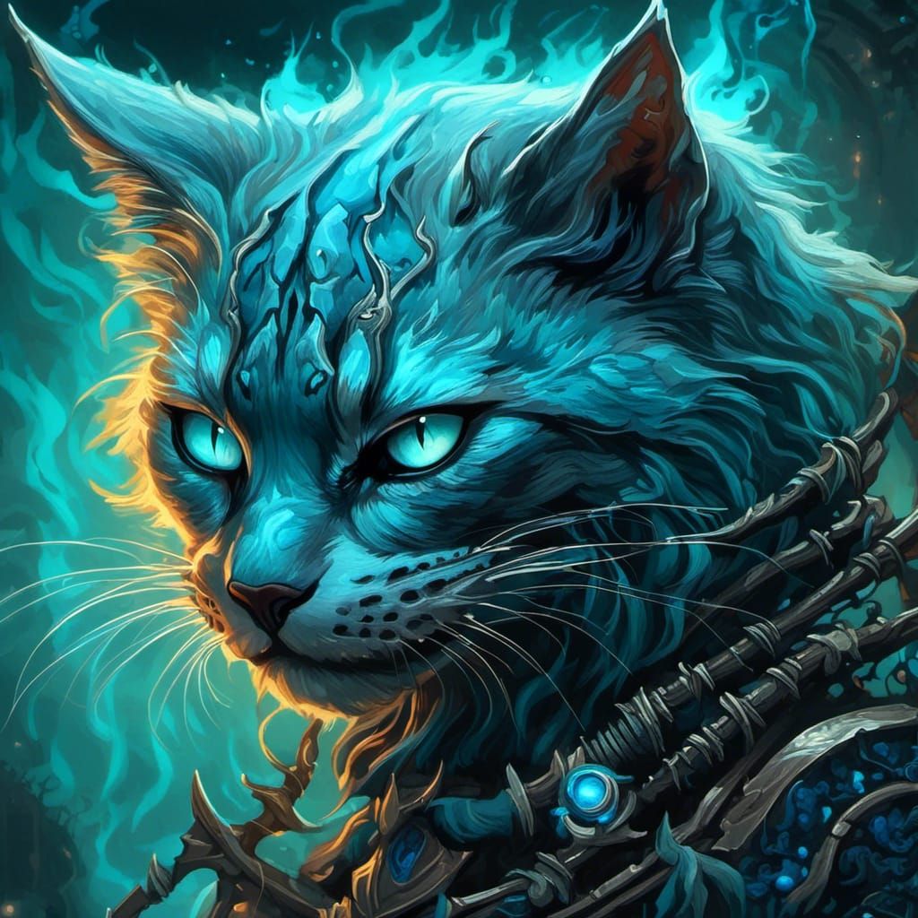 Menacing Cat Skeleton Portrait in Fantasy Art Style