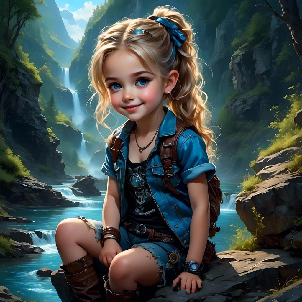 Steampunk Chibi Girl Watching the River Go By