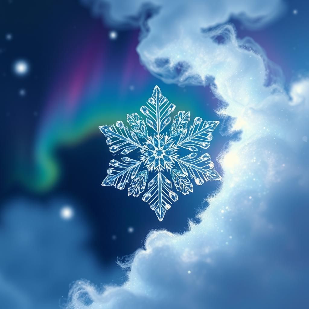 Intricate Snowflake's Aurora Journey in Fantasy Art
