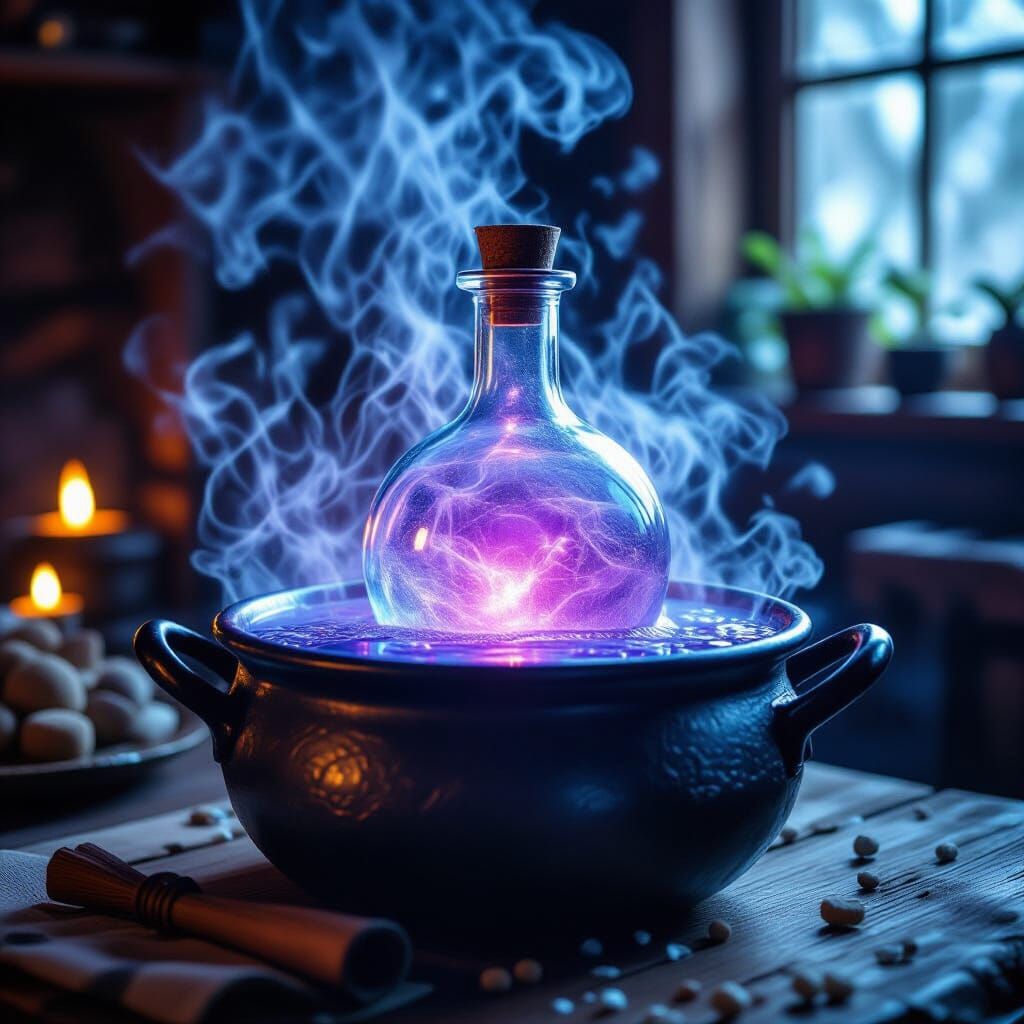 Magic Potion Bubbling in a Cauldron