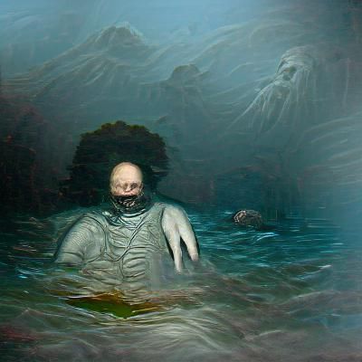 Creepy Eyeless Man Submerged: Horror Art