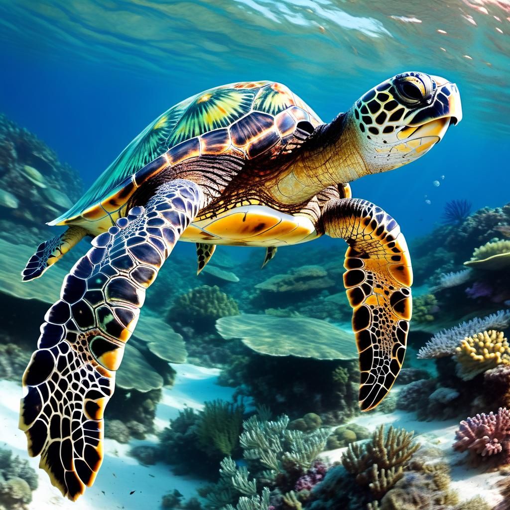 Hawksbill Turtle in Tropical Ocean Habitat
